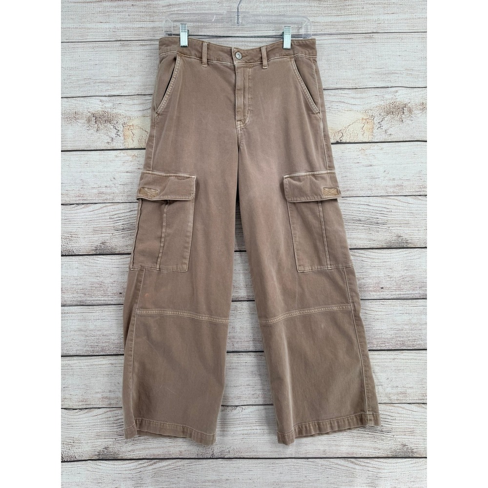 American Eagle Cargo Pants Womens 8 Short Tan High Rise Baggy Wide Leg
